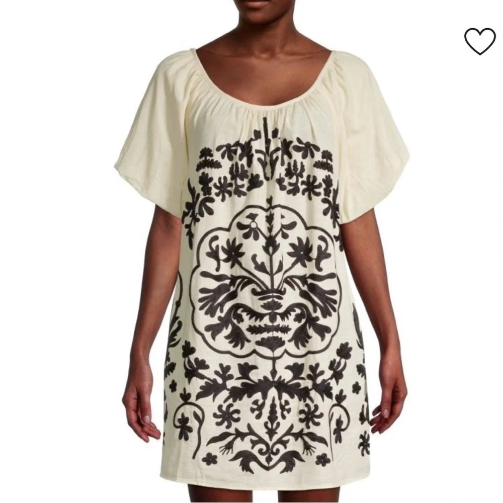 Free People Fiona Embroidered Mini Dress Ivory Combo size XS